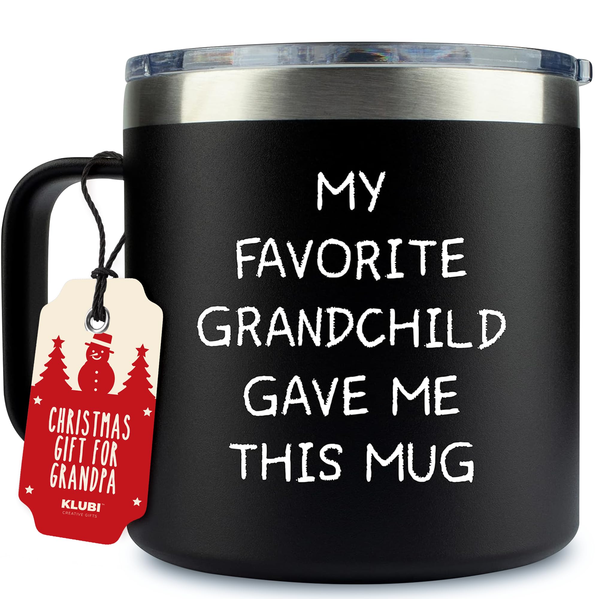 KLUBI KLUBI Papa Gifts Grandpa Mug 14oz Funny Unique Coffee Tumbler Ideal Gift from Grandchildren for Birthday Fathers Day Retirement Black