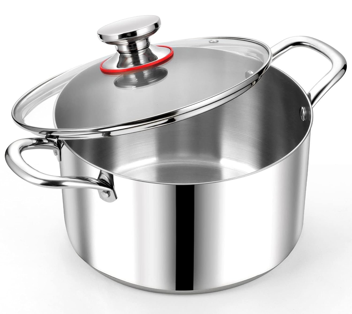P&P CHEF P&P CHEF Tri-Ply Stainless Steel Stockpot 8 Quarts with Visible Lid for Soup Pasta and Vegetables Induction Compatible Dishwasher Safe