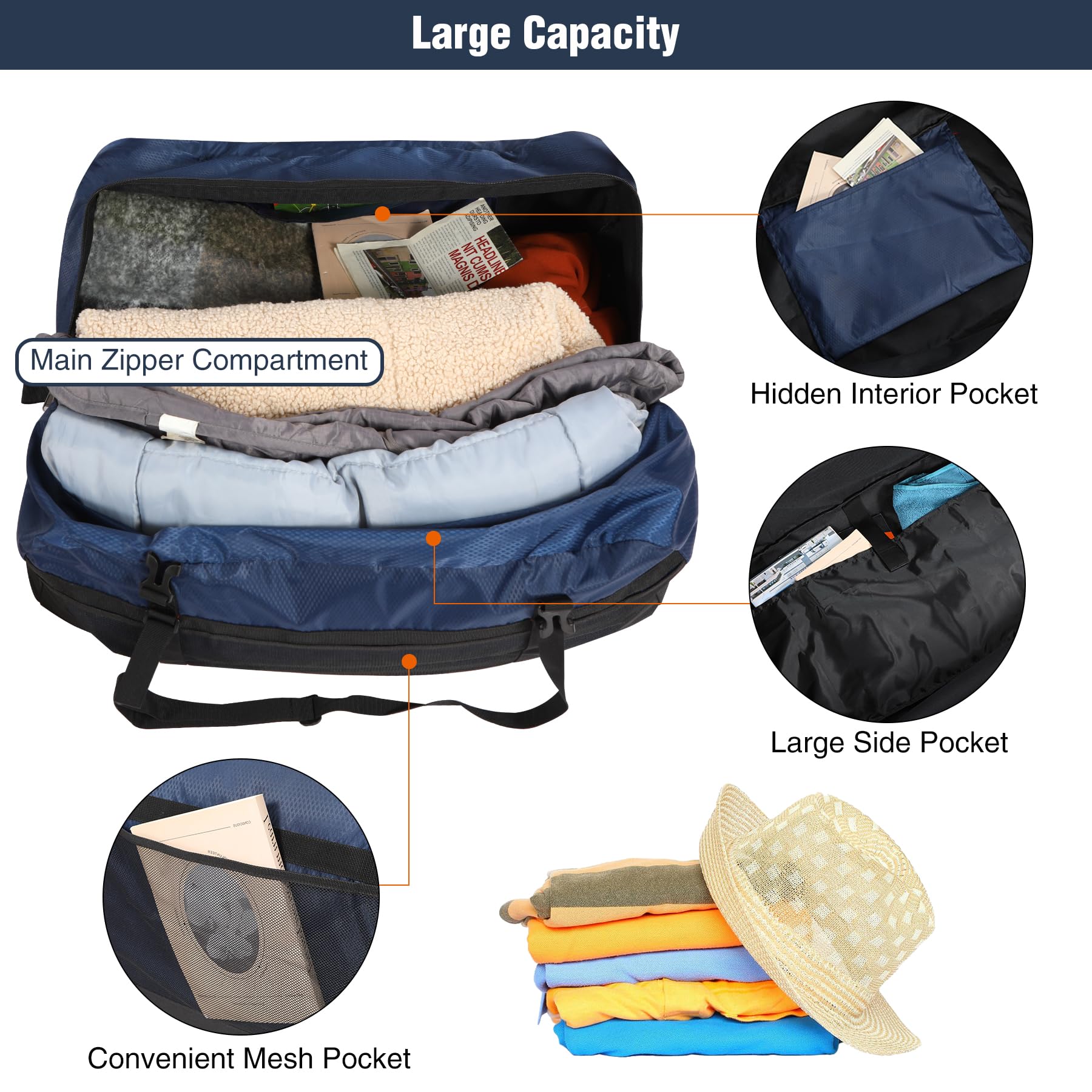 REDCAMP Extra Large Duffle Bag Lightweight, Double Layer 400D Oxford Fabric 100L Foldable Waterproof Travel Duffel Bag for Men Women, Blue - View 5 of 9