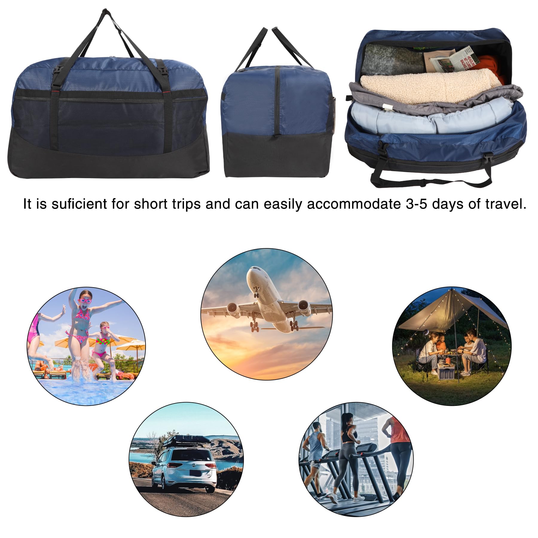 REDCAMP Extra Large Duffle Bag Lightweight, Double Layer 400D Oxford Fabric 100L Foldable Waterproof Travel Duffel Bag for Men Women, Blue - View 6 of 9