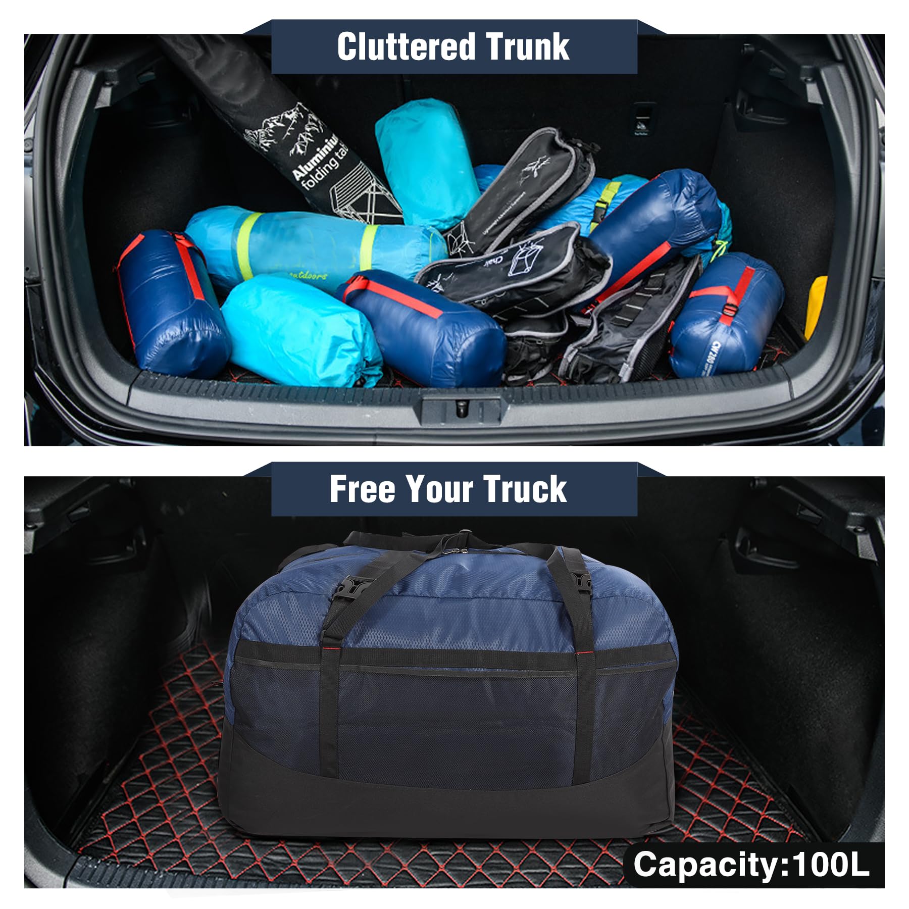 REDCAMP Extra Large Duffle Bag Lightweight, Double Layer 400D Oxford Fabric 100L Foldable Waterproof Travel Duffel Bag for Men Women, Blue - View 8 of 9