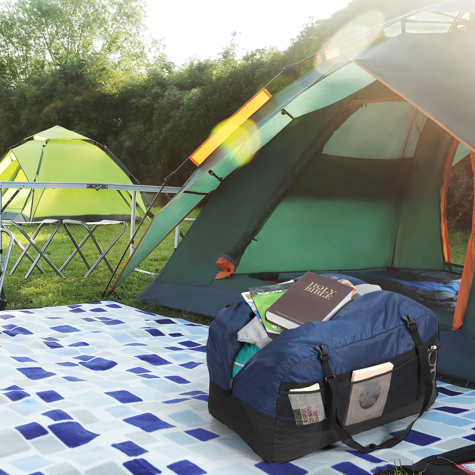 REDCAMP Extra Large Duffle Bag Lightweight, Double Layer 400D Oxford Fabric 100L Foldable Waterproof Travel Duffel Bag for Men Women, Blue - View 9 of 9