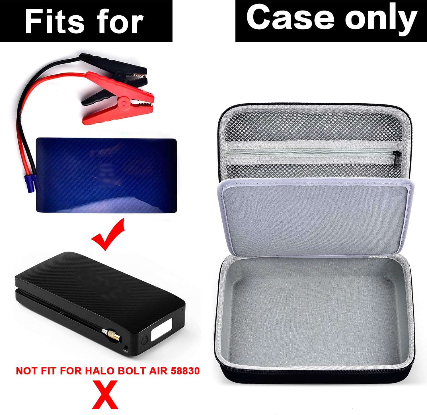 Case for Halo Bolt 58830 57720 mWh Portable Phone Laptop Charger Car Jump Starter, Power Bank Storage Holder with Mesh Pocket for AC Outlet, Car - View 2 of 7