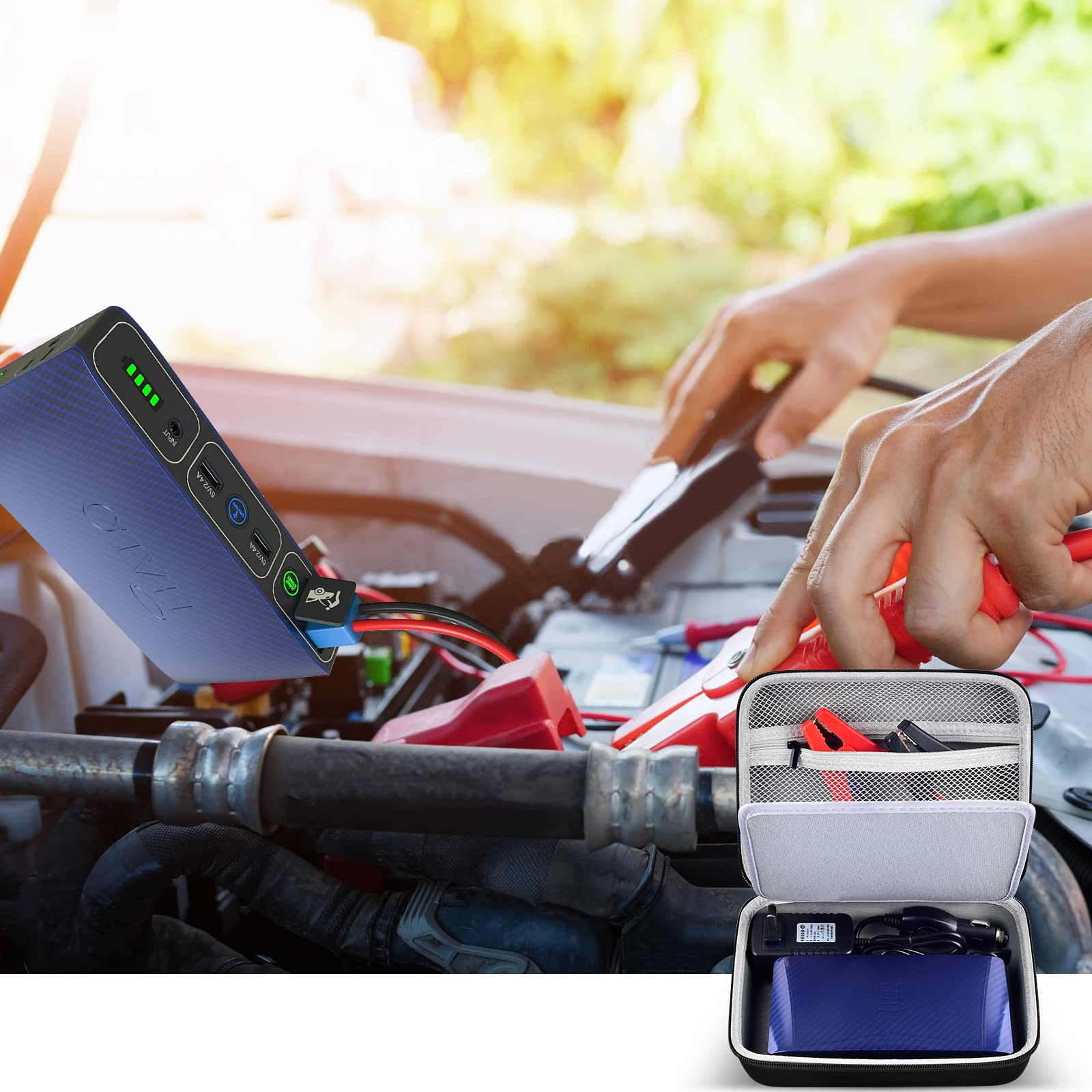 Case for Halo Bolt 58830 57720 mWh Portable Phone Laptop Charger Car Jump Starter, Power Bank Storage Holder with Mesh Pocket for AC Outlet, Car - View 6 of 7