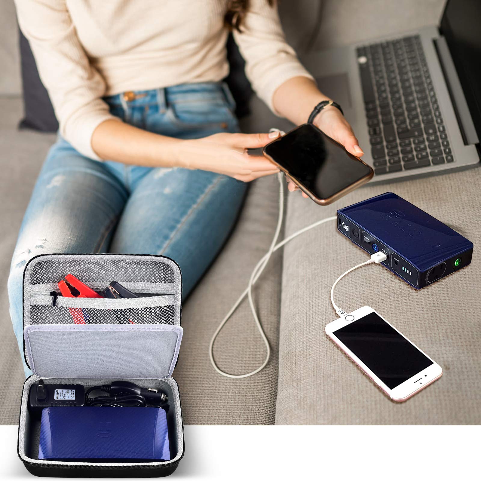 Case for Halo Bolt 58830 57720 mWh Portable Phone Laptop Charger Car Jump Starter, Power Bank Storage Holder with Mesh Pocket for AC Outlet, Car - View 7 of 7