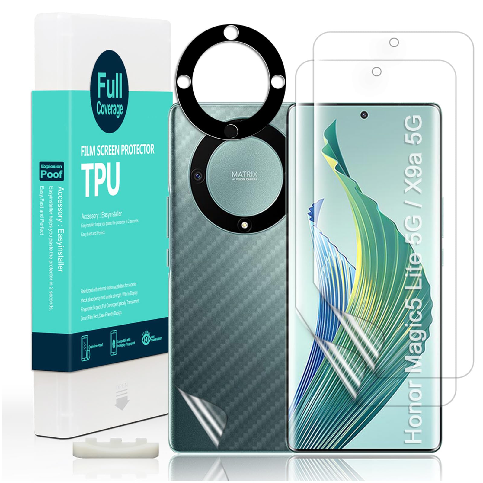 Ibywind 2 Pcs Screen Protector For Honor Magic 5 Lite 5G Honor X9a 5G 6.67",Flexible TPU Film,With 1Pc Camera Lens Protector,1Pc Back Film,Bubble