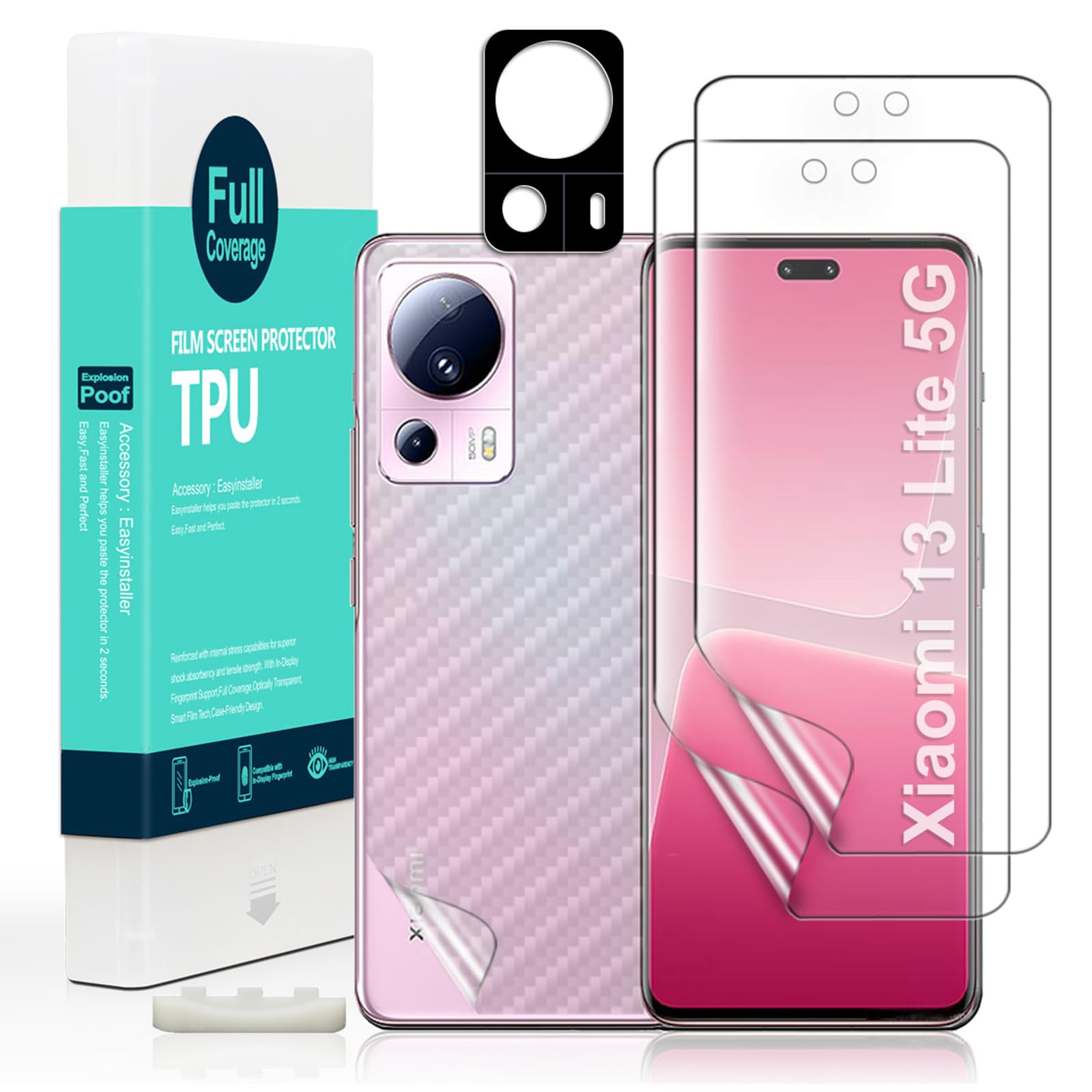 Ibywind Screen Protector for Xiaomi 13 Lite 5G(6.55") 2 Pack+1 Pack Camera Len Protector+1 Back Film,Flexible TPU Film,HD Clear,Case Friendly,Bubble