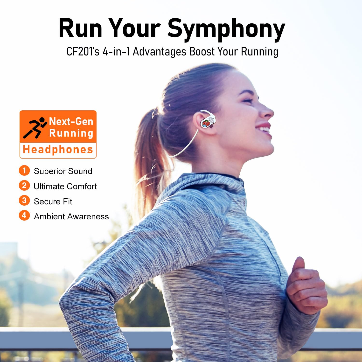 Audiovance OpenComfy CF201 Bluetooth Headphones for Running, Wireless Open Ear Headphones for Sports Gym Workout, Ultra Comfort, Premium Sound, - View 2 of 8