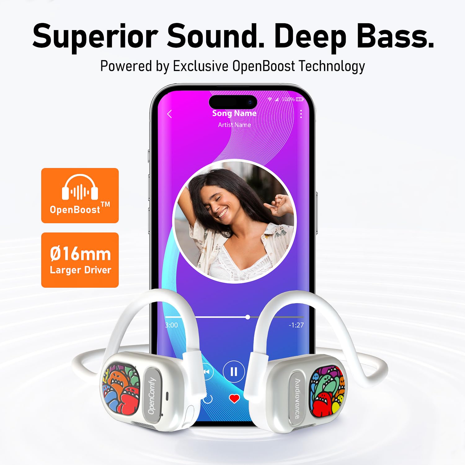 Audiovance OpenComfy CF201 Bluetooth Headphones for Running, Wireless Open Ear Headphones for Sports Gym Workout, Ultra Comfort, Premium Sound, - View 3 of 8