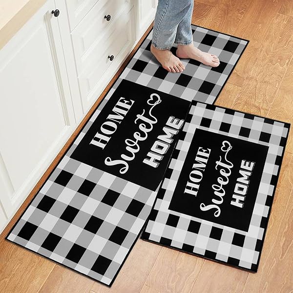 Forfunyou Forfunyou Kitchen Rugs 2PCS Soft Cushioned Non-Slip Mats Washable for Home Kitchen Floor Sink Laundry Black and White