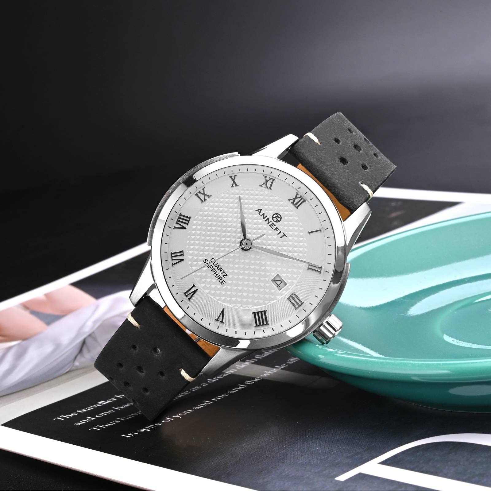 ANNEFIT Vintage Leather Watch Strap 20mm, Quick Release Replacement Band for Men and Women with Black Buckle (Black) - View 2 of 9