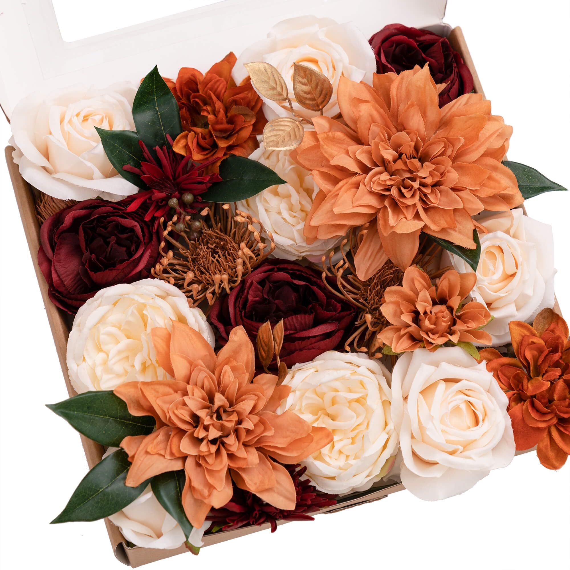 Ling's moment Terracotta Artificial Flowers Greenery Mini Box Set, Burnt Orange Fake Flower for DIY Wedding Bridal Bouquet, Centerpieces Decor,