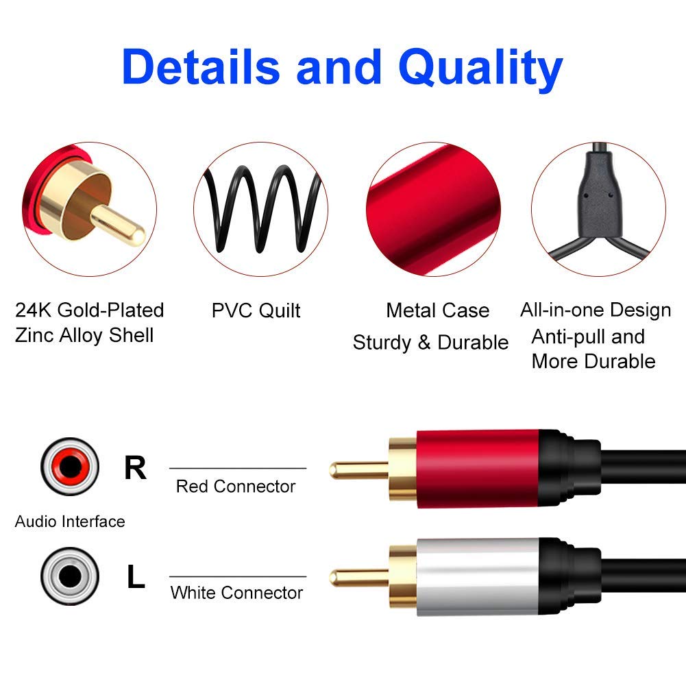 Yeung Qee 2RCA Male to 2RCA Male Stereo Audio Cable,Dual Shielded Gold-Plated RCA Stereo Cable,Suitable for Home Theater, Amplifier, HDTV, Game - View 3 of 7