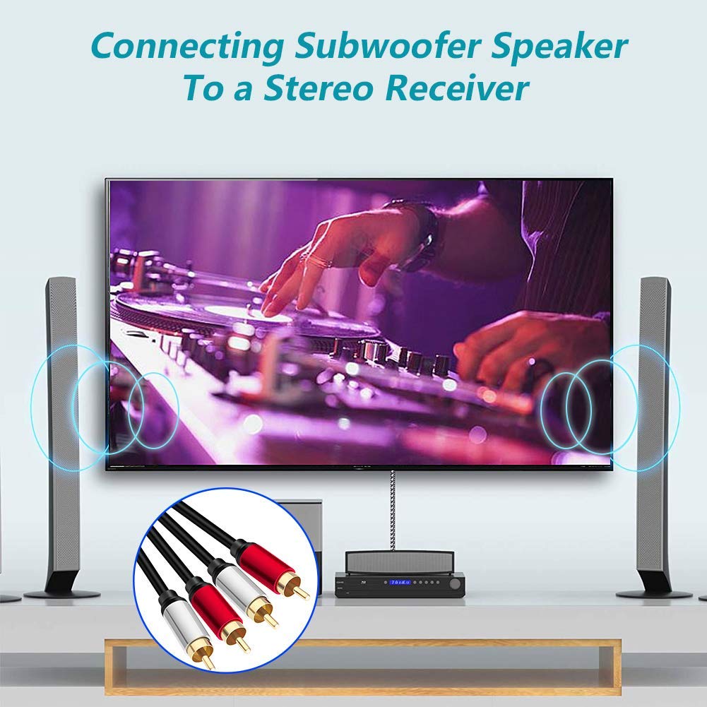 Yeung Qee 2RCA Male to 2RCA Male Stereo Audio Cable,Dual Shielded Gold-Plated RCA Stereo Cable,Suitable for Home Theater, Amplifier, HDTV, Game - View 4 of 7