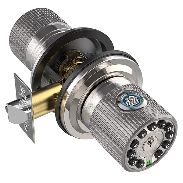 iuknob iuknob Fingerprint Door Knob Smart Biometric Digital Lock with Keypad Voice Navigation for Interior Doors Satin Nickel