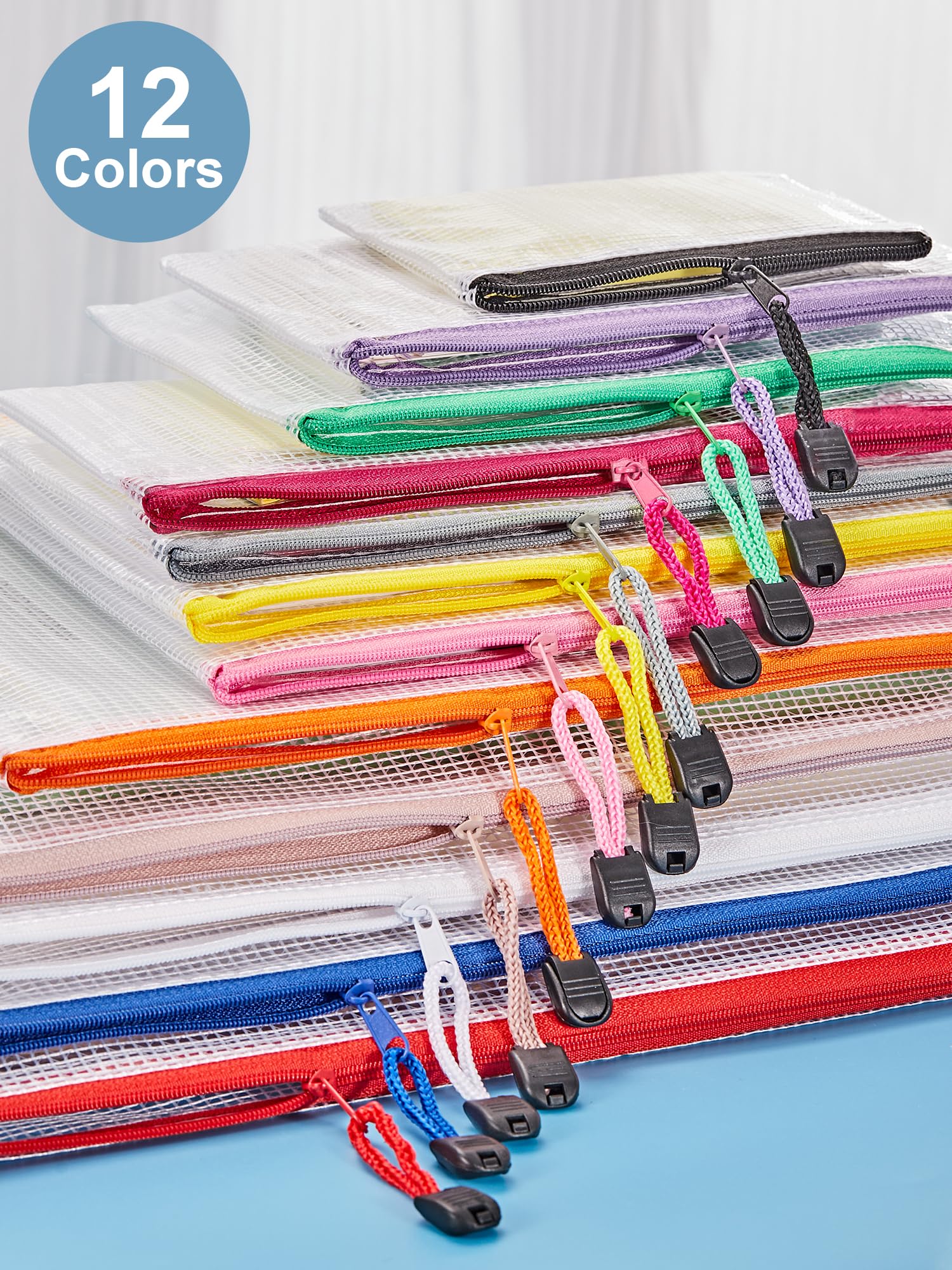 JARLINK 24pcs Mesh Zipper Pouch 12 Colors, 8 Sizes Waterproof Zipper Bags for Board Games Storage, Organization Pouches for School Supplies, Office - View 3 of 7