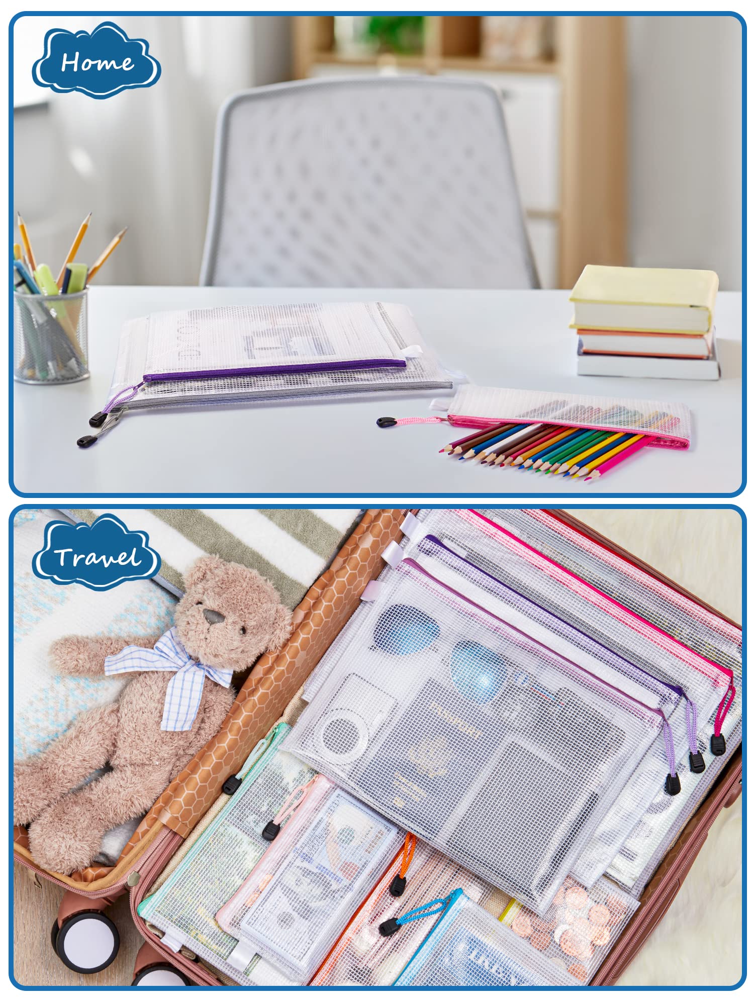 JARLINK 24pcs Mesh Zipper Pouch 12 Colors, 8 Sizes Waterproof Zipper Bags for Board Games Storage, Organization Pouches for School Supplies, Office - View 7 of 7