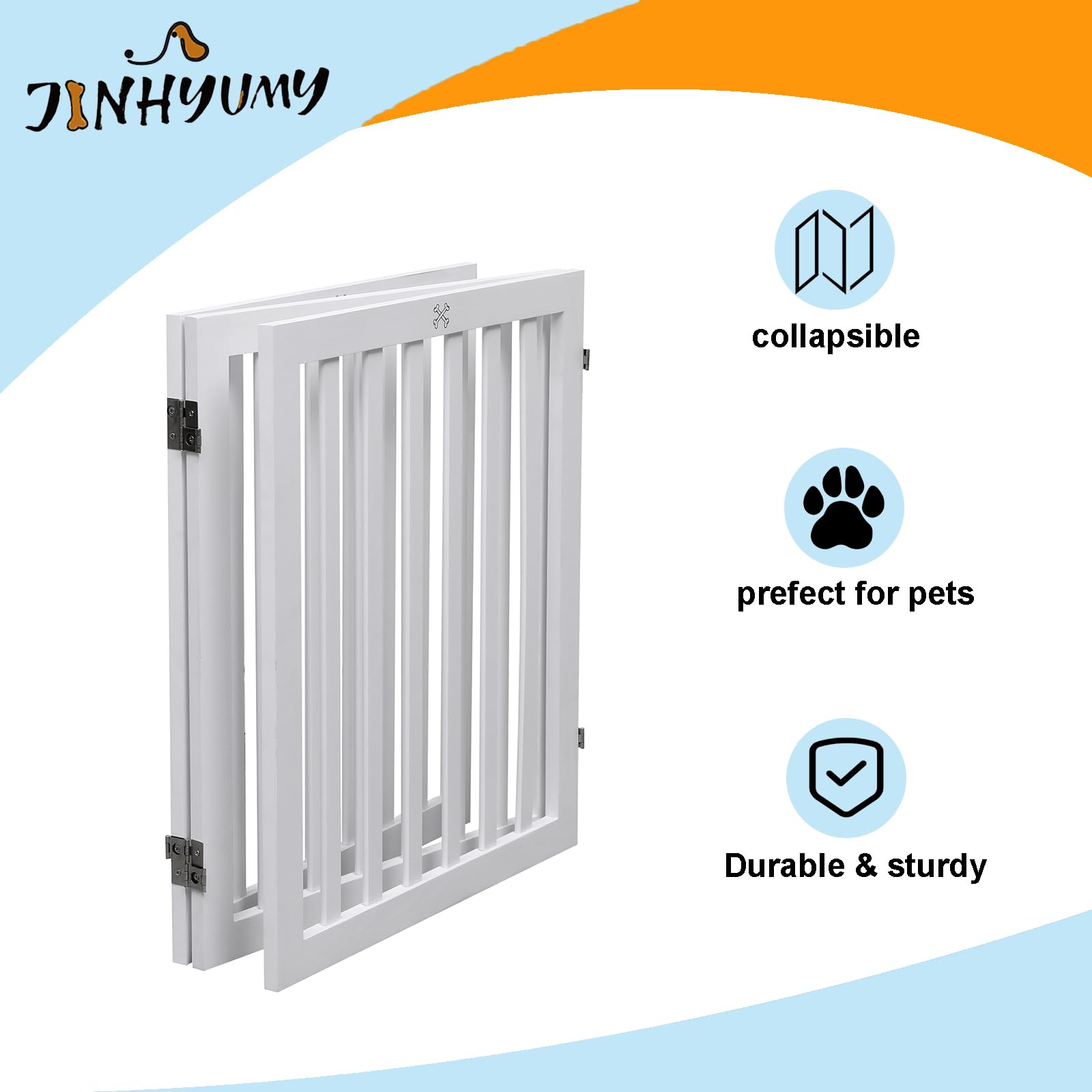 JINHYUMY Wooden Freestanding Dog Gate Indoor Pet Fence 3 Panel 23.6 Inch Height for Doorways and Stairs White - View 7 of 7