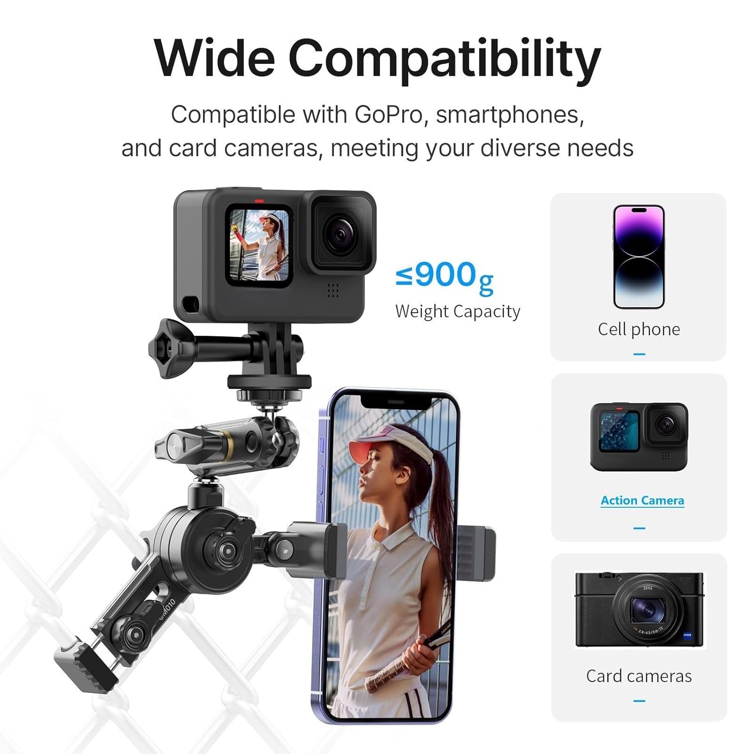 jusmo ULANZI CM010 Fence Mount for Mevo GoPro iPhone AKASO DJI Osmo Action Insta360 Mevo Start Baseball Softball Tennis Camera Holder - View 2 of 8