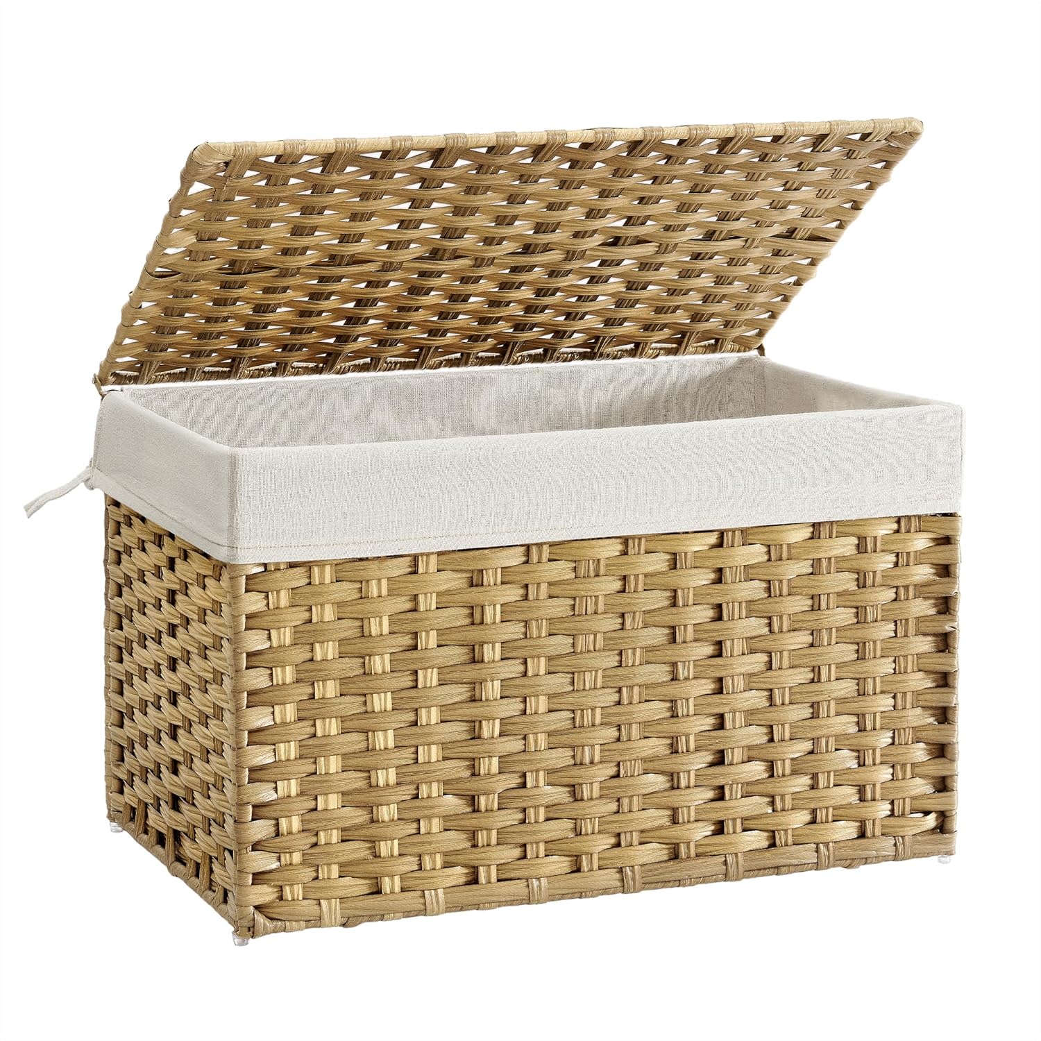 SONGMICS SONGMICS 27.7 Gallon Storage Basket with Lid Foldable Woven Blanket Bin with Handles Removable Liner Metal Frame for Bedroom Laundry Room Brown - View 9 of 9