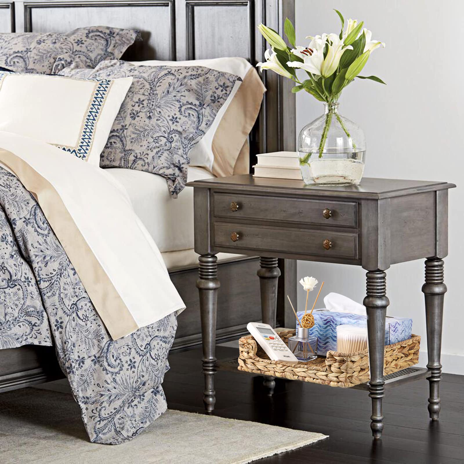 BTSKY Multipurpose A4 File Tray Natural Water Hyacinth Desk Tray Organizer Woven Letter Size Desk Documents Trays Magazine Files Storage Basket - View 3 of 7