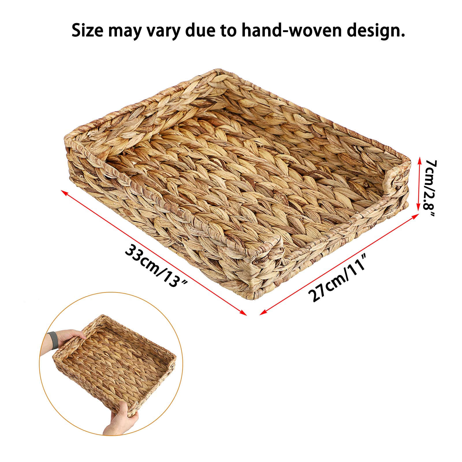 BTSKY Multipurpose A4 File Tray Natural Water Hyacinth Desk Tray Organizer Woven Letter Size Desk Documents Trays Magazine Files Storage Basket - View 4 of 7