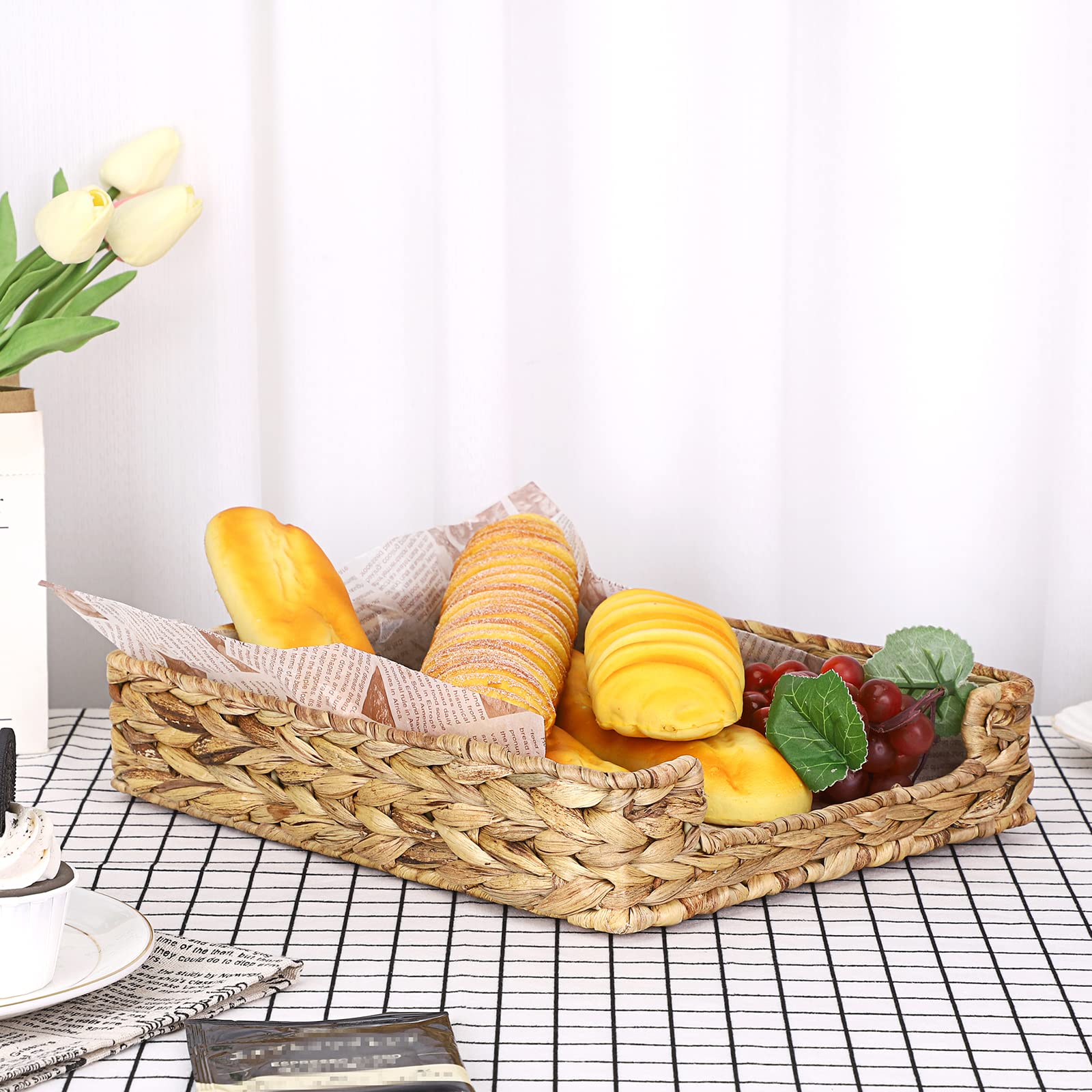 BTSKY Multipurpose A4 File Tray Natural Water Hyacinth Desk Tray Organizer Woven Letter Size Desk Documents Trays Magazine Files Storage Basket - View 6 of 7