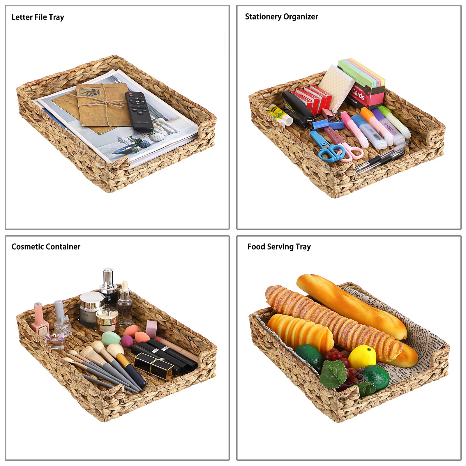 BTSKY Multipurpose A4 File Tray Natural Water Hyacinth Desk Tray Organizer Woven Letter Size Desk Documents Trays Magazine Files Storage Basket - View 7 of 7