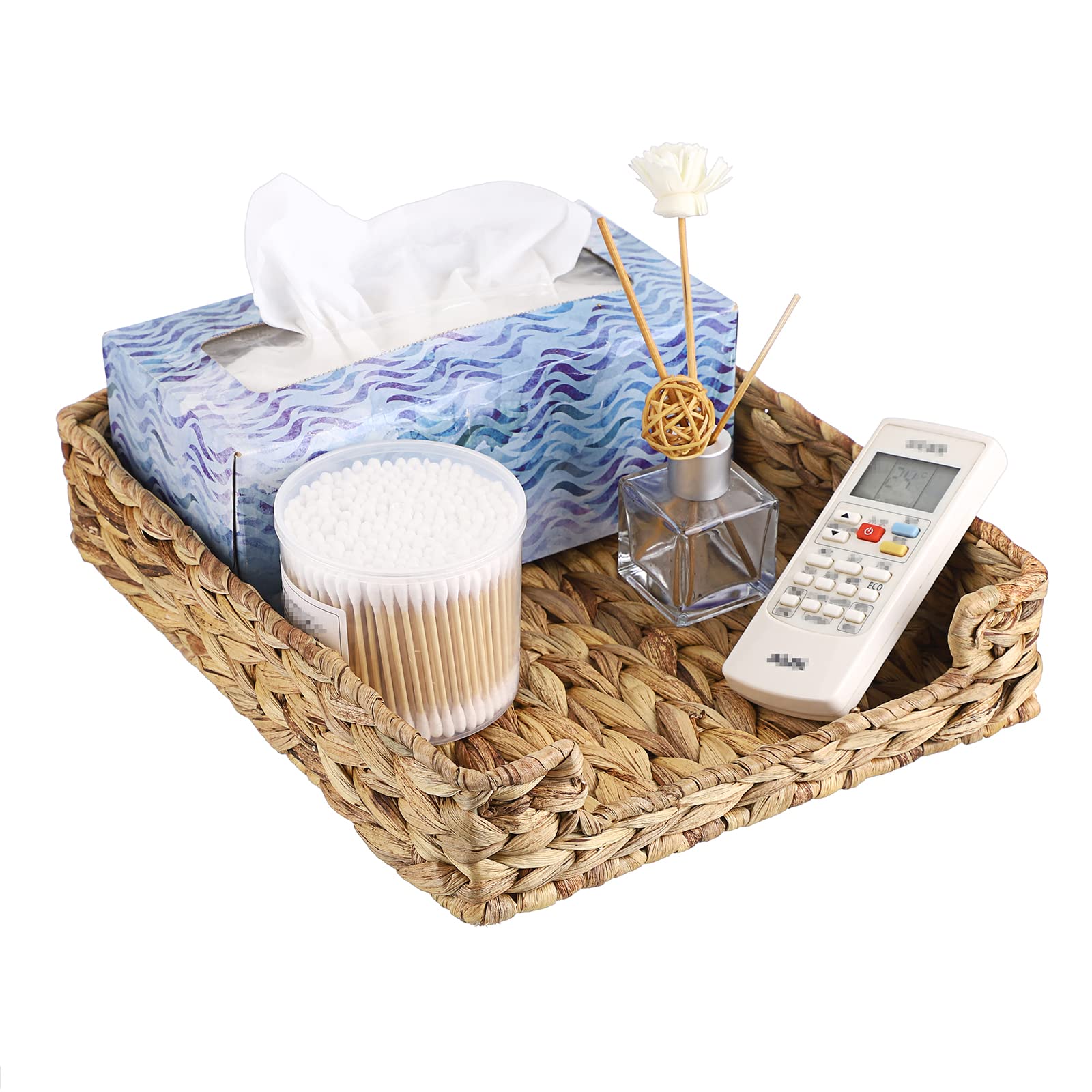 BTSKY Multipurpose A4 File Tray Natural Water Hyacinth Desk Tray Organizer Woven Letter Size Desk Documents Trays Magazine Files Storage Basket