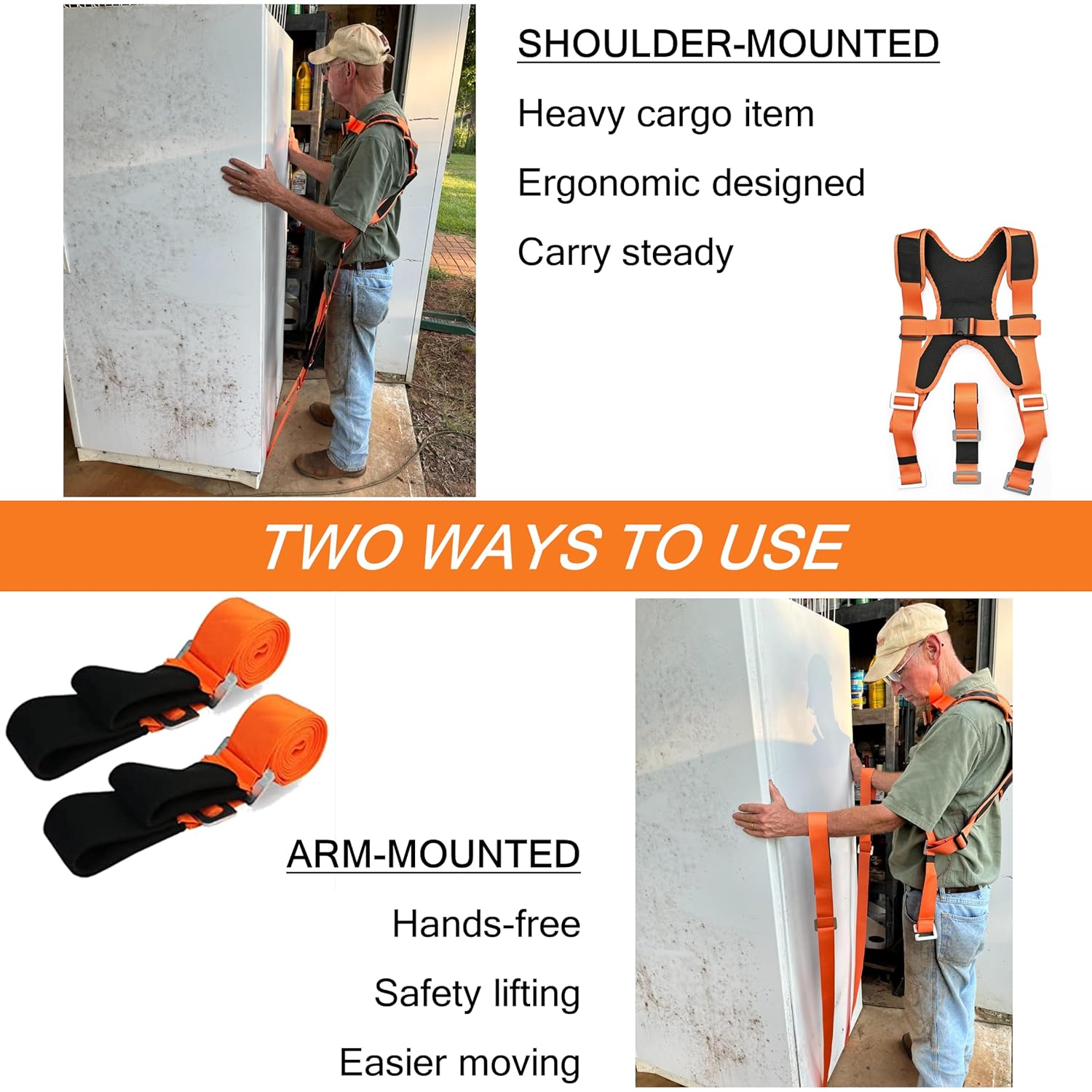 DEYACE DEYACE Moving Straps 2-Person Shoulder Lifting Straps for Heavy Furniture and Appliances Up to 800 lbs in Orange - View 5 of 7