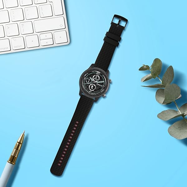 kwmobile KWMobile Silicone Strap for Ticwatch Pro 3 Ultra/S2/GTX - Black/Red Replacement Band - View 4 of 10