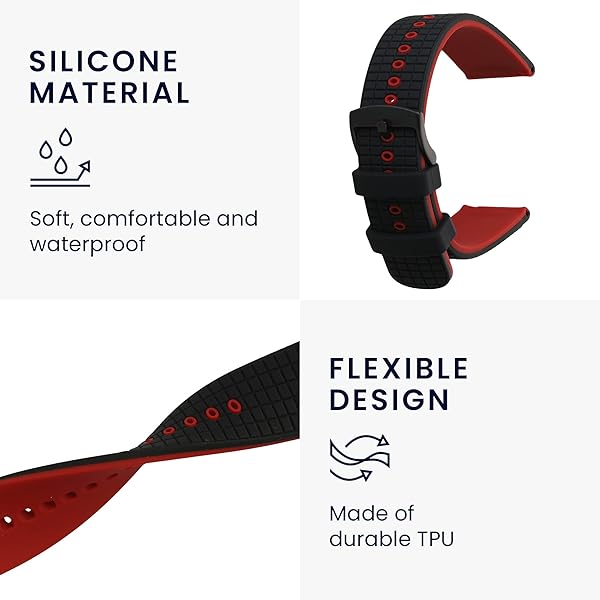 kwmobile KWMobile Silicone Strap for Ticwatch Pro 3 Ultra/S2/GTX - Black/Red Replacement Band - View 5 of 10