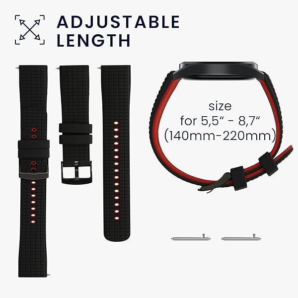kwmobile KWMobile Silicone Strap for Ticwatch Pro 3 Ultra/S2/GTX - Black/Red Replacement Band - View 7 of 10