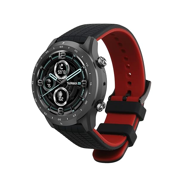 kwmobile KWMobile Silicone Strap for Ticwatch Pro 3 Ultra/S2/GTX - Black/Red Replacement Band - View 2 of 10