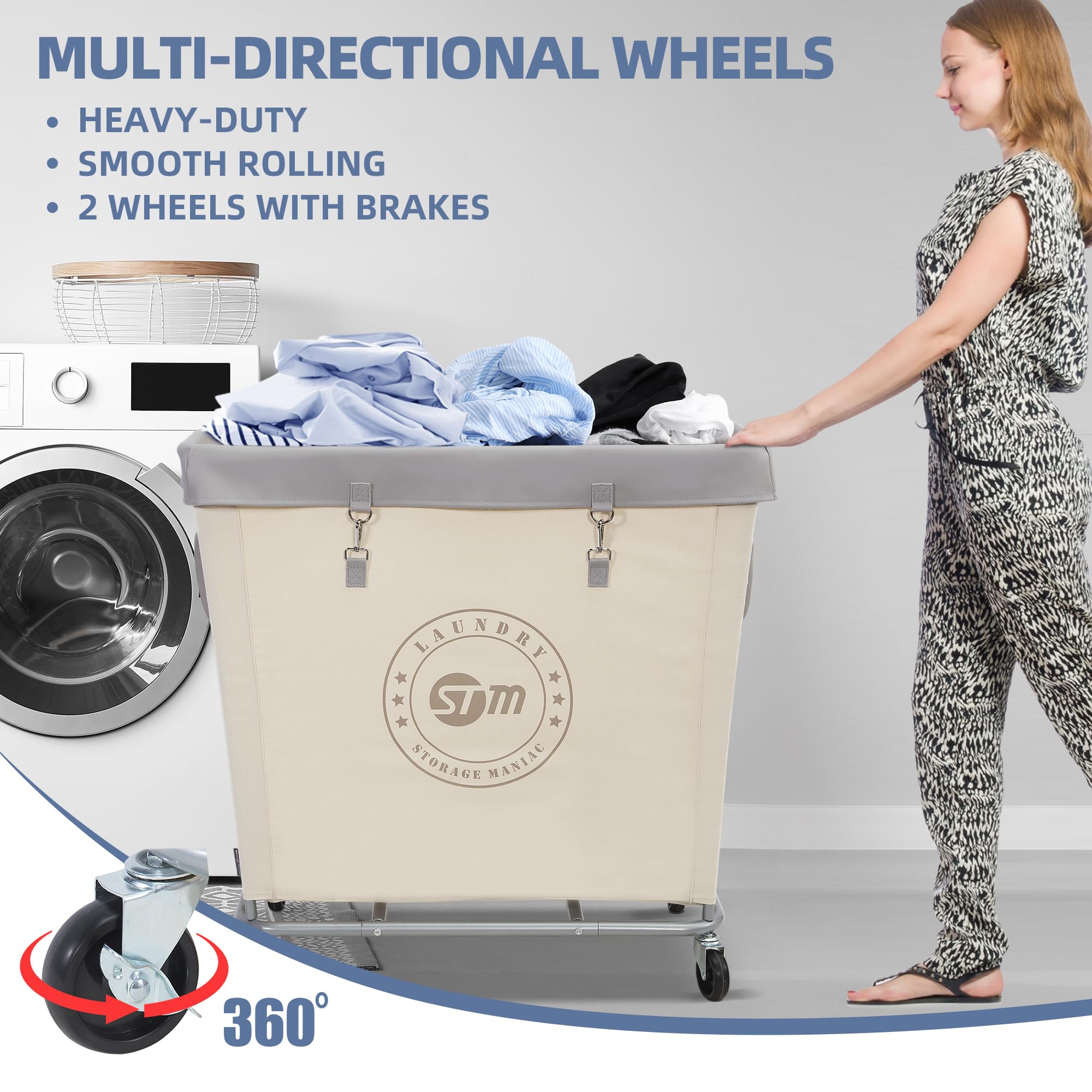 STORAGE MANIAC STORAGE MANIAC Commercial Laundry Hamper Heavy Duty Steel Frame 320L Industrial Basket Cart with Wheels for Home Hotel Laundry Room Beige - View 4 of 9