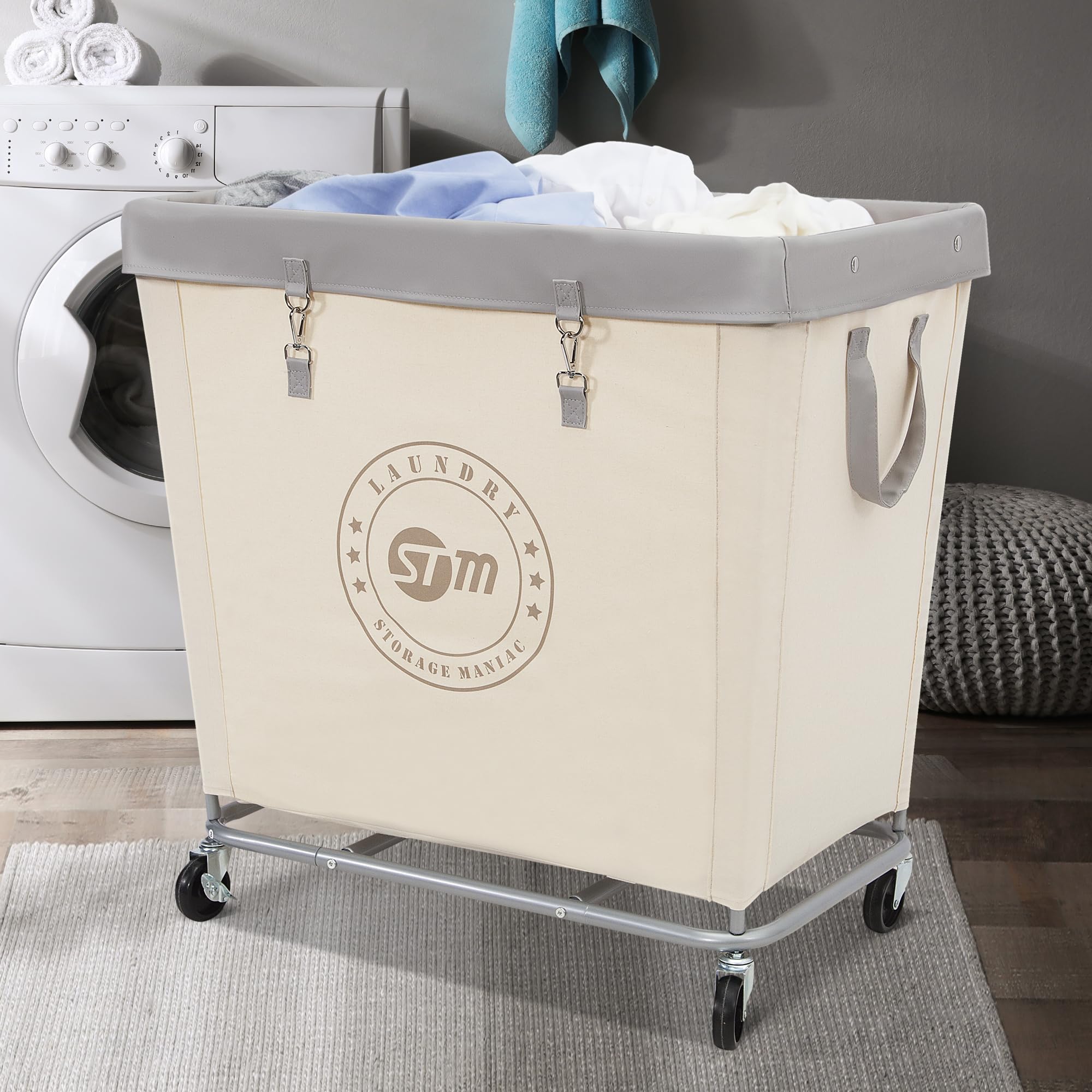 STORAGE MANIAC STORAGE MANIAC Commercial Laundry Hamper Heavy Duty Steel Frame 320L Industrial Basket Cart with Wheels for Home Hotel Laundry Room Beige - View 6 of 9