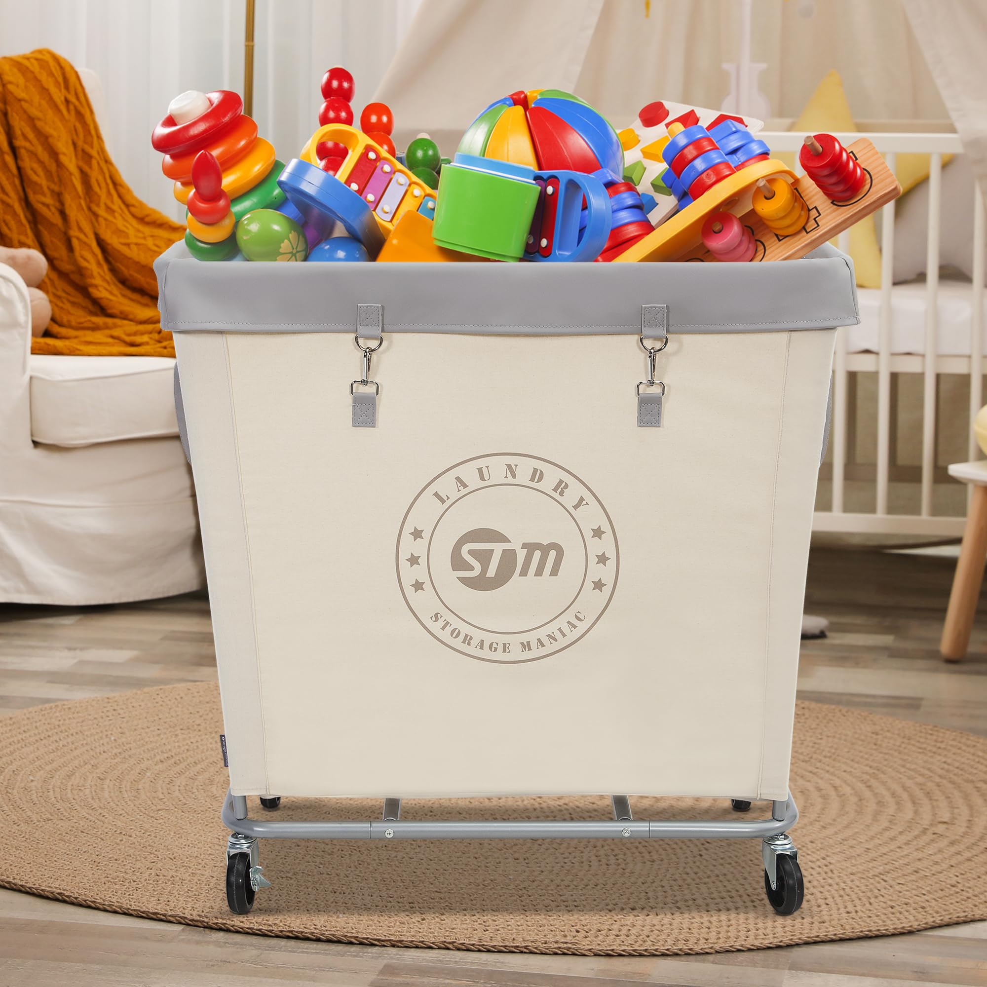 STORAGE MANIAC STORAGE MANIAC Commercial Laundry Hamper Heavy Duty Steel Frame 320L Industrial Basket Cart with Wheels for Home Hotel Laundry Room Beige - View 8 of 9