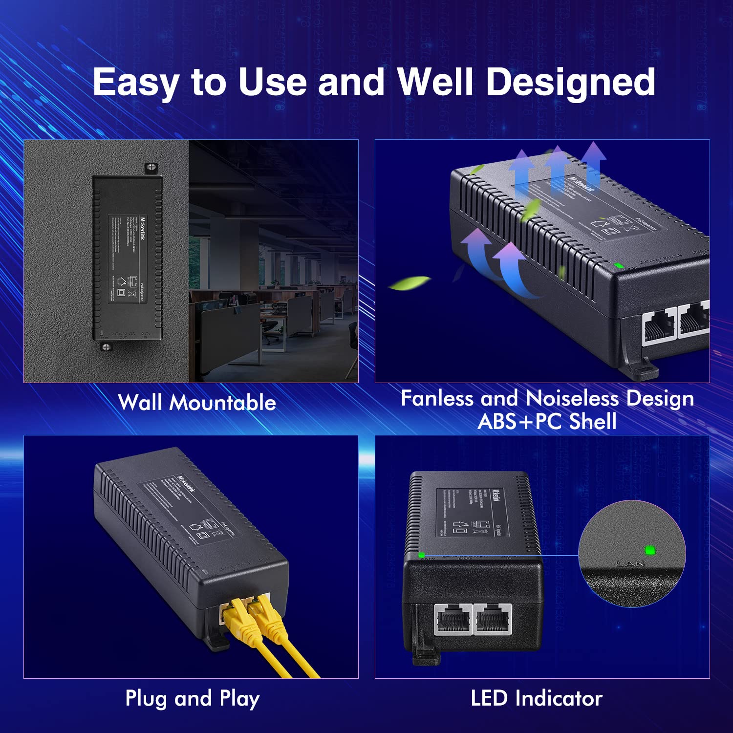MokerLink MokerLink Gigabit PoE Injector 802.3af/at/bt 60W 10/100/1000Mbps Ethernet Plug and Play Distance Up to 100 Meters - View 6 of 9