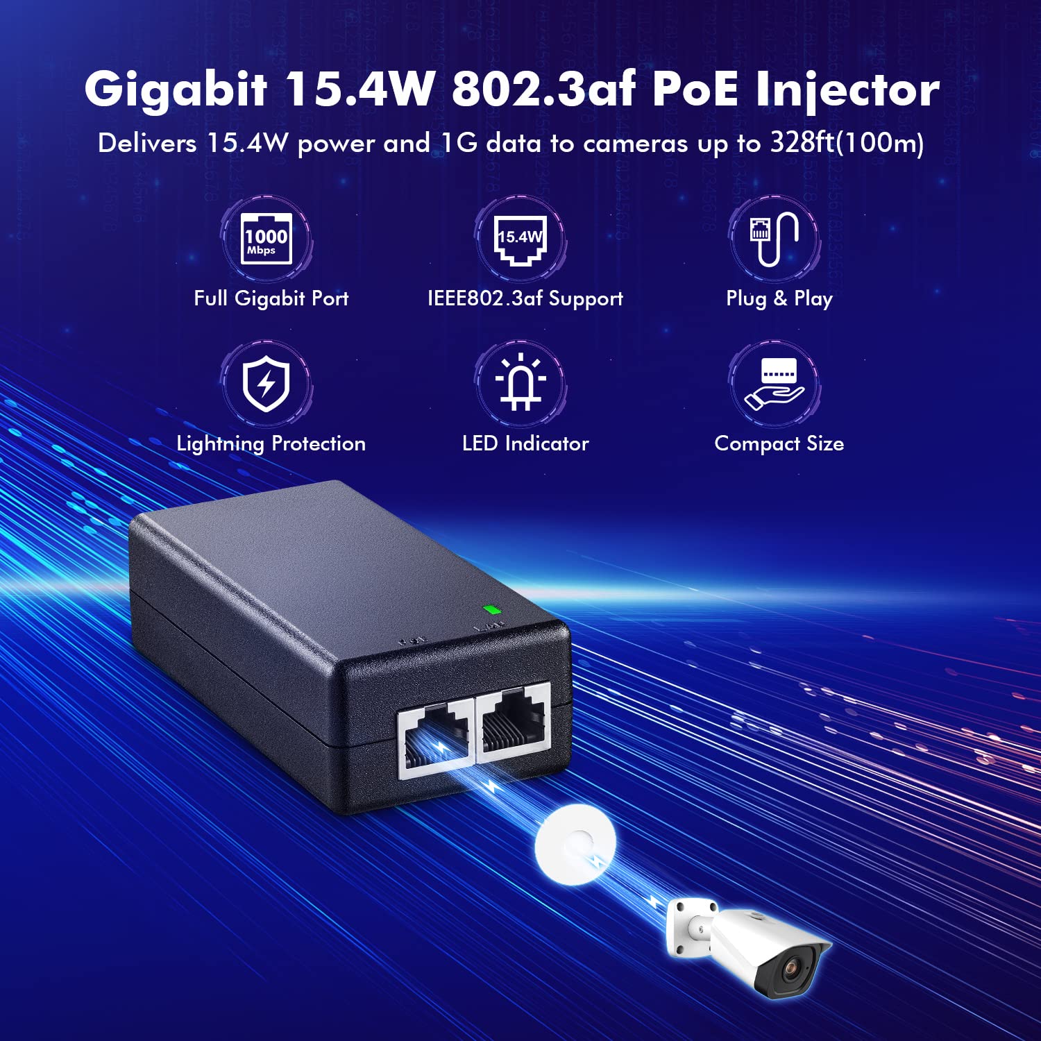 MokerLink MokerLink Gigabit PoE Injector 802.3af 15.4W 10/100/1000Mbps Ethernet Plug and Play Non-PoE to PoE Adapter Distance Up to 100 Meters - View 2 of 8