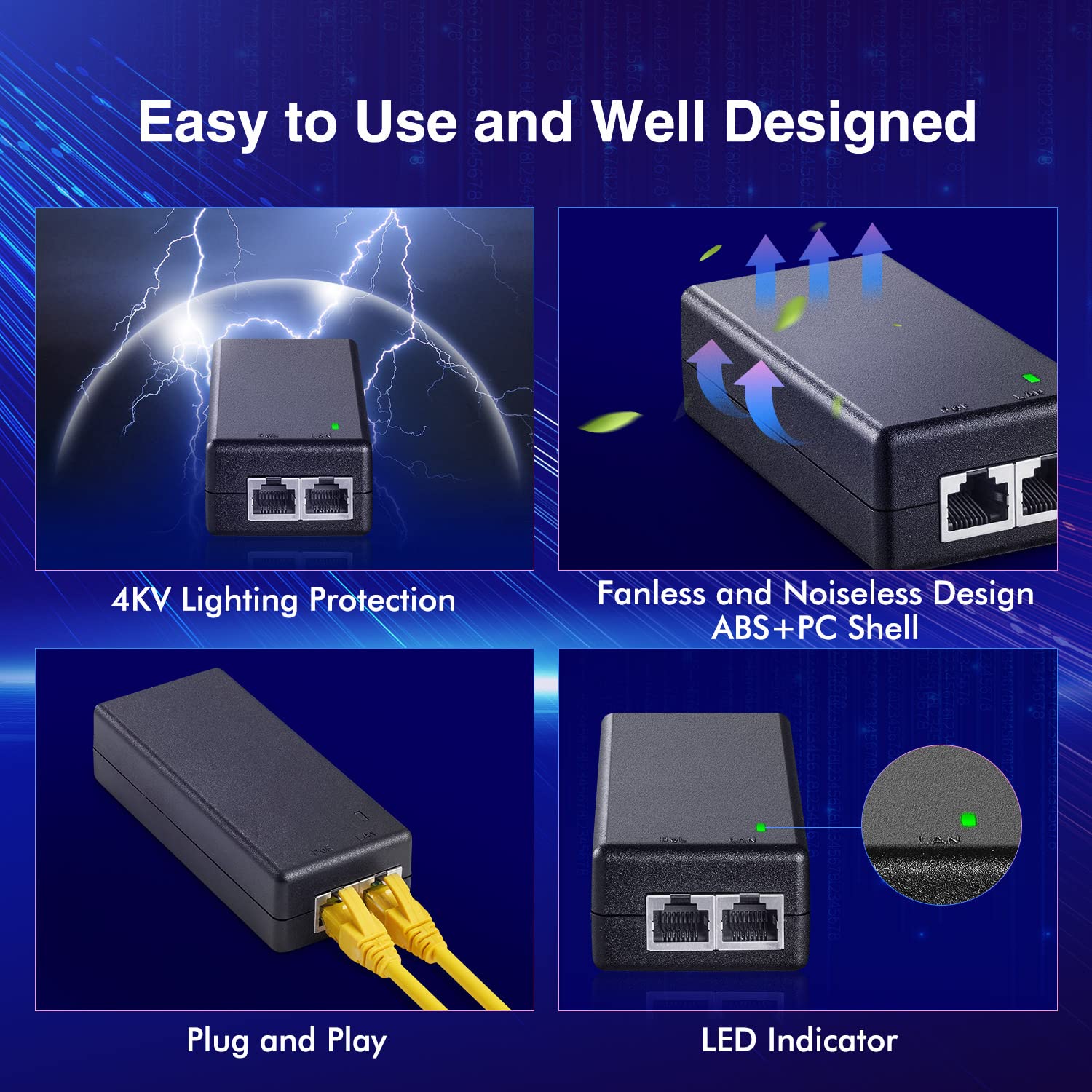 MokerLink MokerLink Gigabit PoE Injector 802.3af 15.4W 10/100/1000Mbps Ethernet Plug and Play Non-PoE to PoE Adapter Distance Up to 100 Meters - View 6 of 8