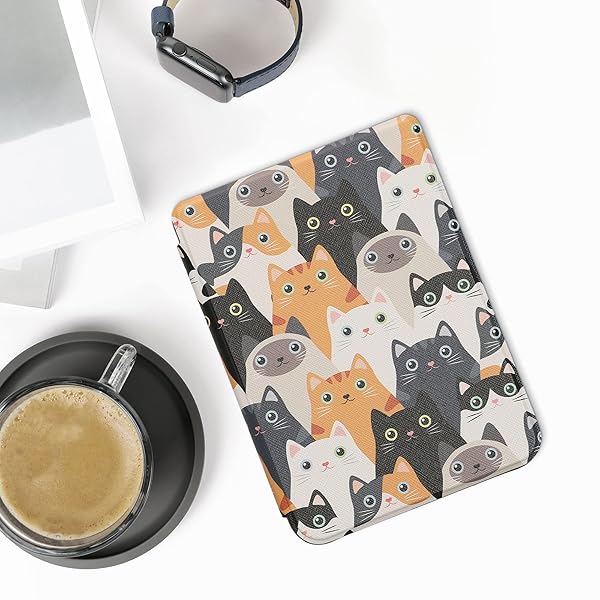 kwmobile KWMobile Cat Case for Kobo Clara 2E & Tolino Shine 4 - Stylish eReader Cover in Orange, Black & White - View 4 of 10