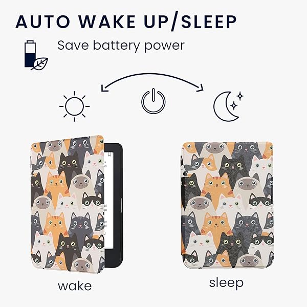 kwmobile KWMobile Cat Case for Kobo Clara 2E & Tolino Shine 4 - Stylish eReader Cover in Orange, Black & White - View 5 of 10