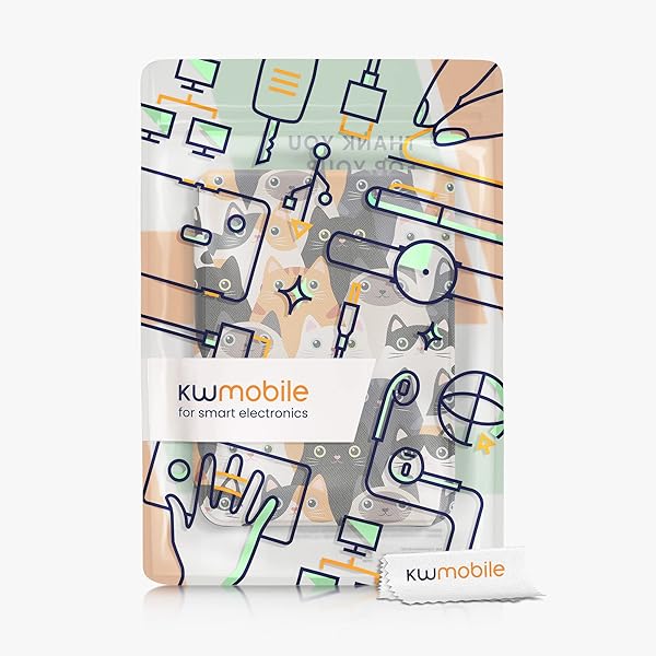 kwmobile KWMobile Cat Case for Kobo Clara 2E & Tolino Shine 4 - Stylish eReader Cover in Orange, Black & White - View 9 of 10