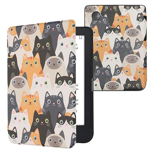 kwmobile KWMobile Cat Case for Kobo Clara 2E & Tolino Shine 4 - Stylish eReader Cover in Orange, Black & White - View 3 of 10