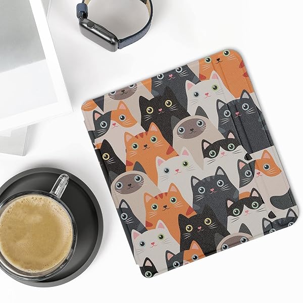 kwmobile KWMobile Kobo Libra 2 Case - Stylish Orange/Black/White Cat eReader Cover - View 4 of 10
