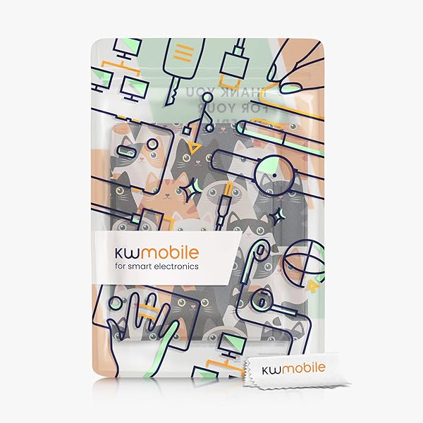 kwmobile KWMobile Kobo Libra 2 Case - Stylish Orange/Black/White Cat eReader Cover - View 9 of 10