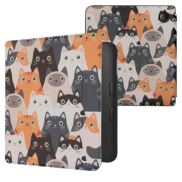 kwmobile KWMobile Kobo Libra 2 Case - Stylish Orange/Black/White Cat eReader Cover - View 2 of 10