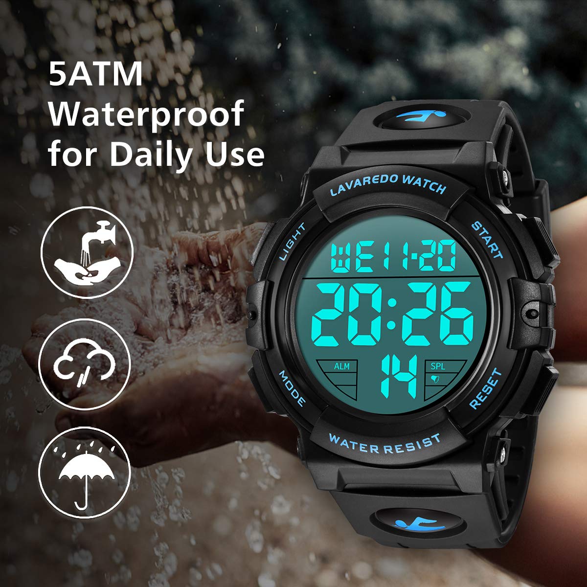 Mens Digital Watch Sports Military Watches Waterproof Outdoor Chronograph Wrist Watches for Men with LED Back Ligh Alarm Date - View 6 of 7