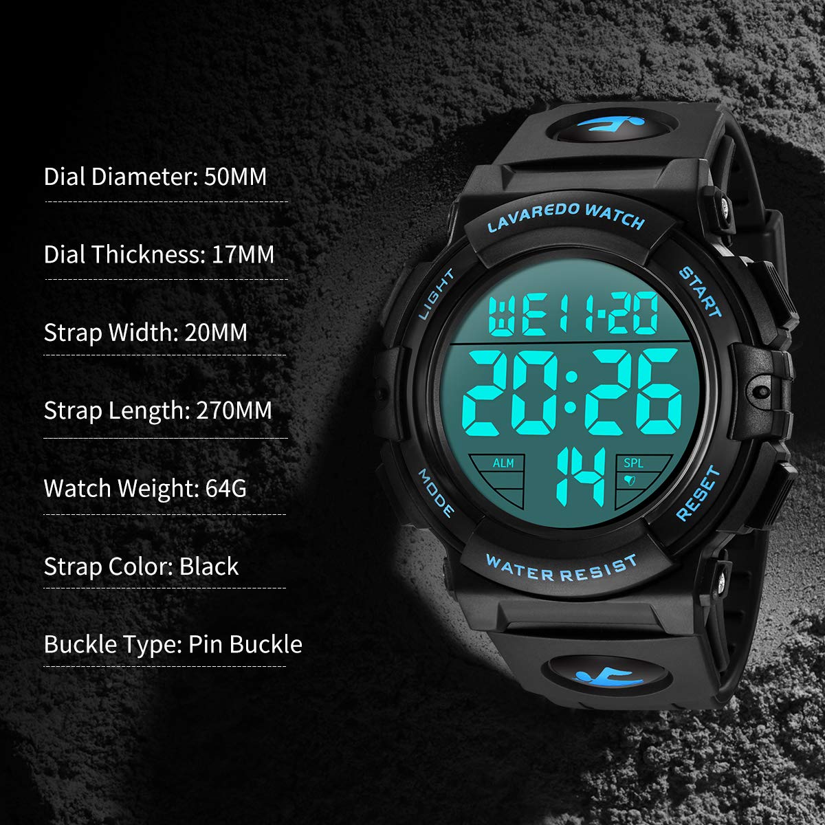 Mens Digital Watch Sports Military Watches Waterproof Outdoor Chronograph Wrist Watches for Men with LED Back Ligh Alarm Date - View 7 of 7
