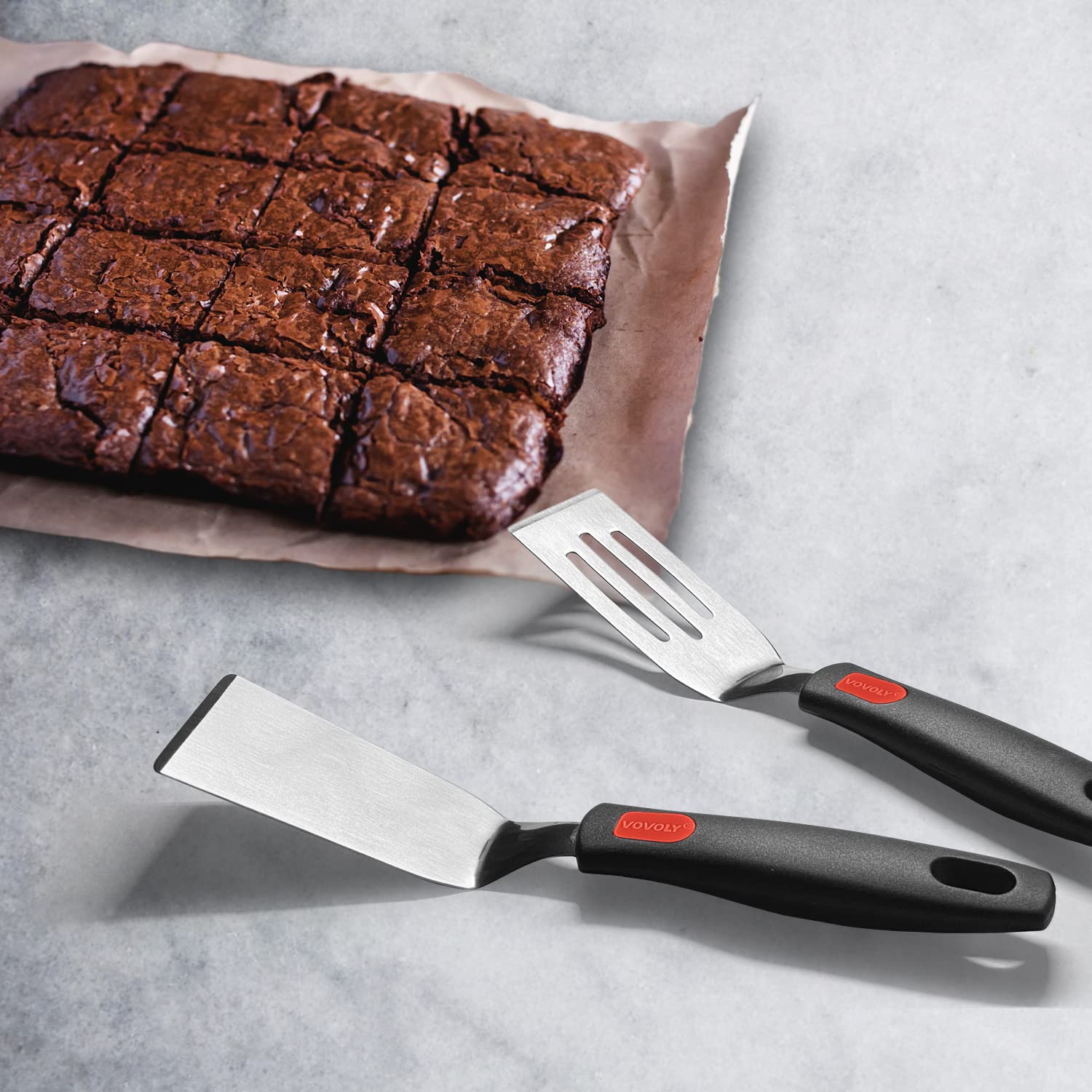 Vovoly Professional Mini Serving Spatula Set Stainless Steel Turner for Flipping Cooking Ideal for Brownies Tiramisu Cakes Lasagna Cookies - View 4 of 8